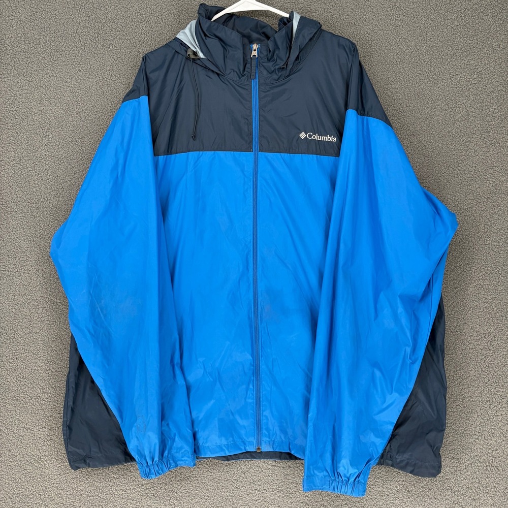 Columbia Mens 3XT Tall Blue Navy Colorblock Hooded Windbreaker Jacket Mesh Lined